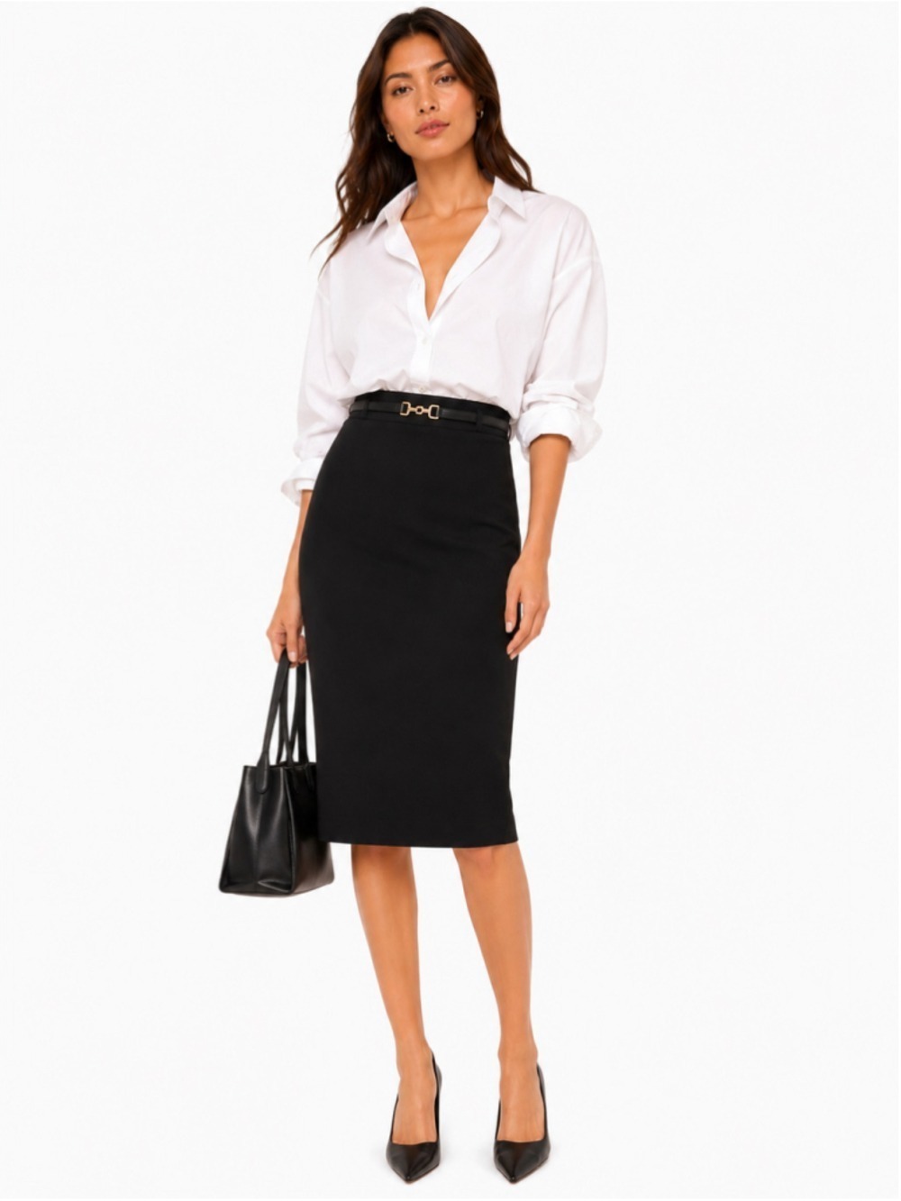 VINTAGE Parade Jersey Knit Black Pencil Skirt with Stretch, Back Slit Black M